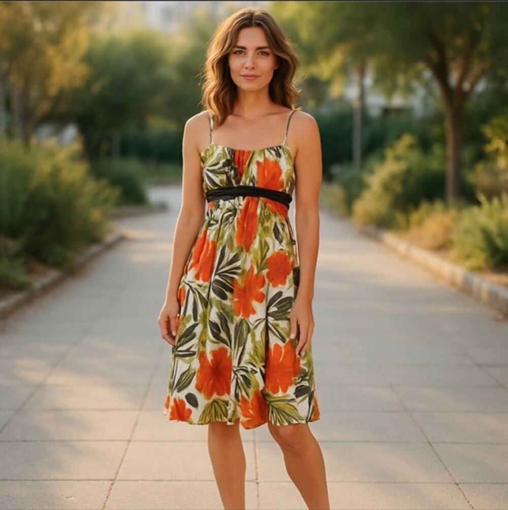 City Triangles Beaded Tropical Midi Dress Size Small